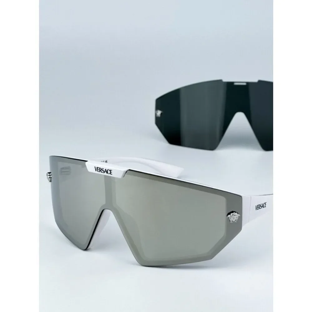 NEW Versace VE4461 314/87 White Grey Mirror Silver Detachable Lens Sunglasses